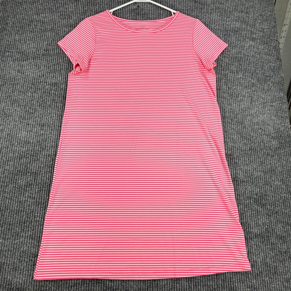 Vineyard Vines Dress Womens Medium Pink Striped Short Sleeve Casual Lightweight